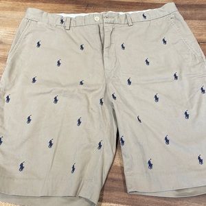Tan Ralph Lauren khaki shorts with polo motif